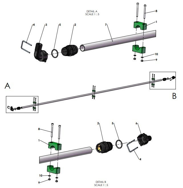 A41373 1inch FEED TUBE ASSEMBLY - 6M MID FRAME