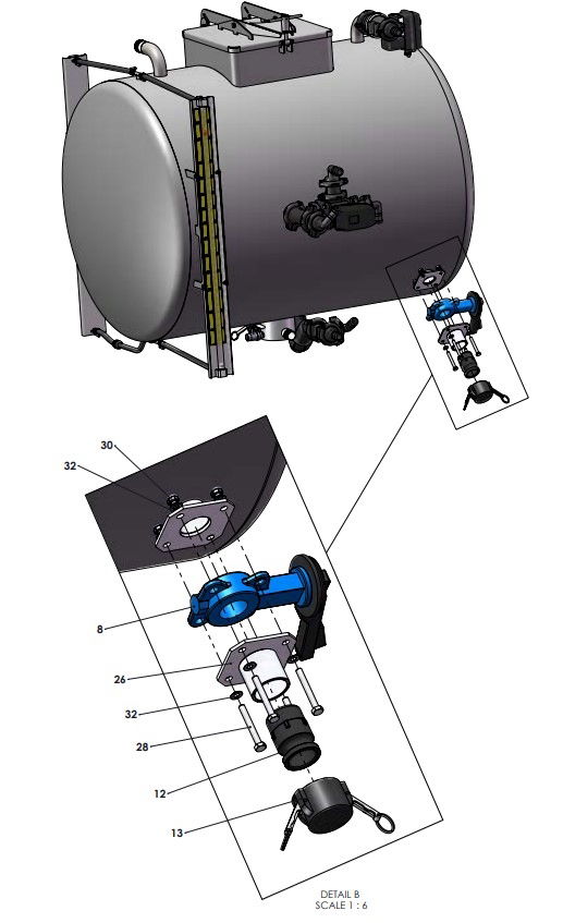 A66154-R02 (c) 1200L STAINLESS ROUND TANK ASSEMBLY